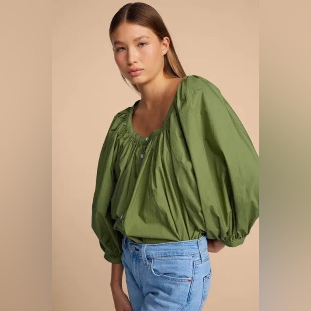 Mikoh Olive Green Gathered Blouse